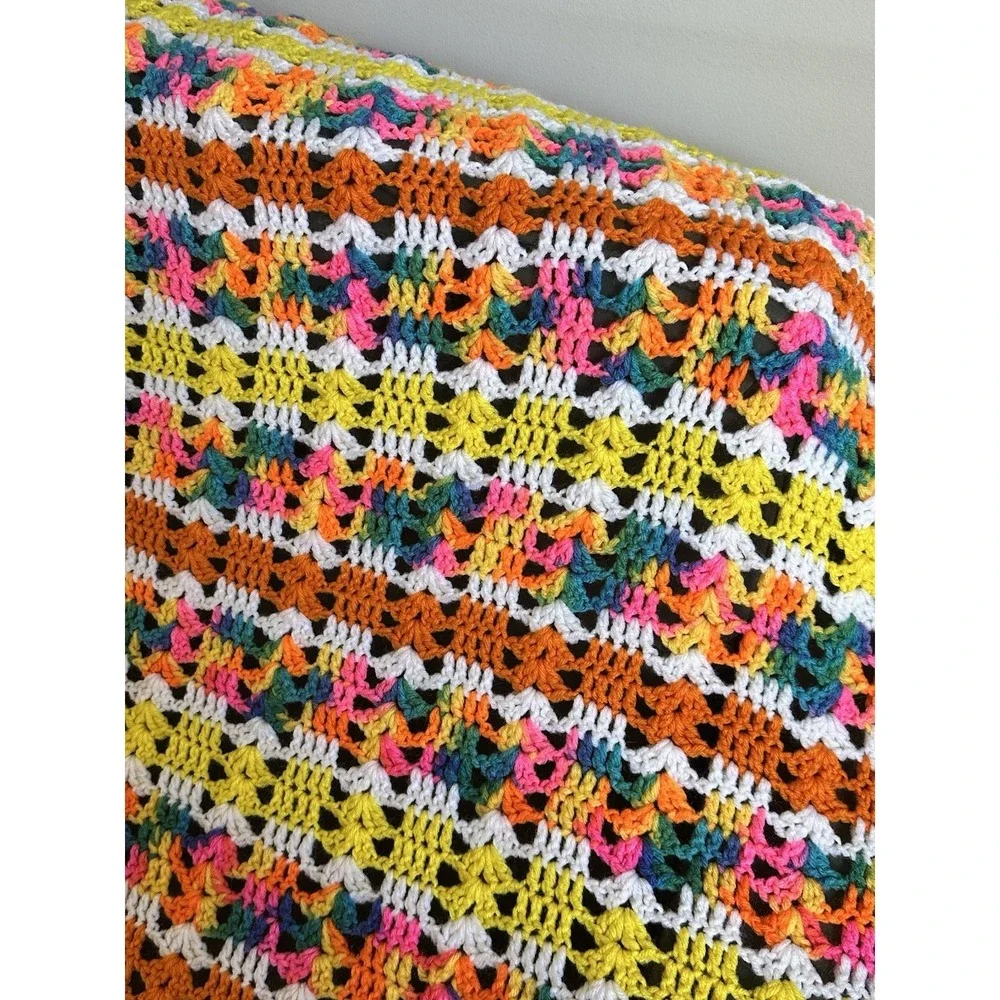 Handmade Crochet‎ Retro Afghan Lap Throw Bright & Colorful Unique Granny Core